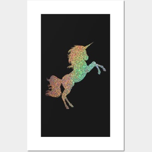 Holographic Rainbow Faux Glitter Unicorn Posters and Art